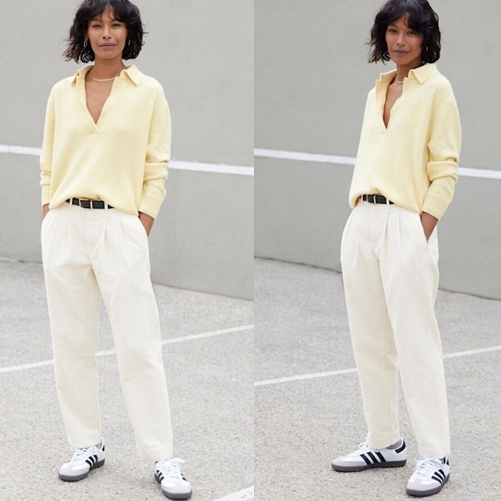 AYR Cream High-Rise Pleated Trousers